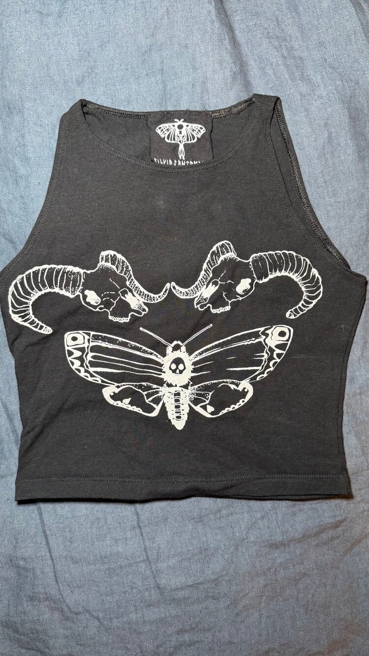 Black Moth Skull Graphic Crop Top Size Small